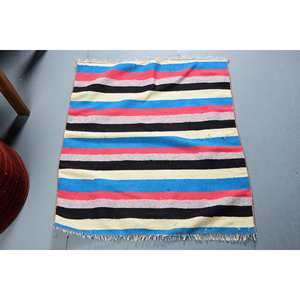 Modern <b>Blue</b> Striped <b>Large</b> Area <b>Rug</b> 2.4 X 2.7ft Jacquard Viscose Wool Patchwork Design for Living Room Hallway with Latex Backing - Product Image 1