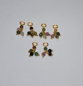 Belle tourmaline naturelle 1 + 3 perles enveloppées d'un seul fil. Gemstone Dangle1 + 3 perles de fil unique Pièces de chapelet pour la fabrication de bijoux - Product Image 2