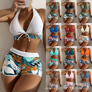 2024 Halter Bikini conjunto traje de baño corto Mujer cintura alta traje de baño femenino estampado bañistas natación traje de baño ropa de playa - Product Image 5