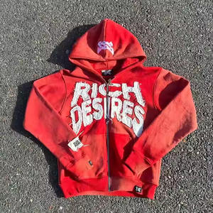 เสื้อฮู้ดดี้ผู้ชายปี 2025 รุ่นวินเทจ ผ้าฝ้าย 100% หนานุ่ม ซิปหน้า แต่งลายปักแบบดิสเทรส ล้างสีแบบแอซิดวอช ไซส์ US - Product Image 6