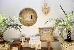 กระจกผนังทรงกลมสไตล์วินเทจทำจากหญ้าทะเลทรงกลมหรูหราแขวนผนังสำหรับตกแต่งบ้าน - Product Image 3