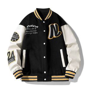 Chaqueta universitaria de lana 100% con logotipo personalizado para hombre, chaqueta con letras de béisbol universitario con mangas de cuero rojo bordado, servicio OEM - Product Image 2