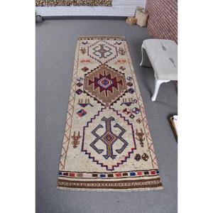 Alfombra Turca Vintage de 3.2x9.8 pies, Alfombra de Pasillo, Alfombra Marrón con Diseño Herki - Product Image 1