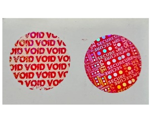 Papier adhésif holographique rond de couleur rouge à prix raisonnable, impression personnalisée d'autocollants adhésifs avec logo - Product Image 1