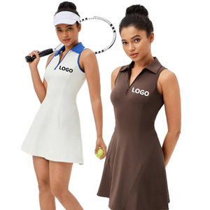 Vestido de tenis para mujer, vestidos atléticos de entrenamiento de manga corta sin pantalones cortos incorporados - Product Image 6