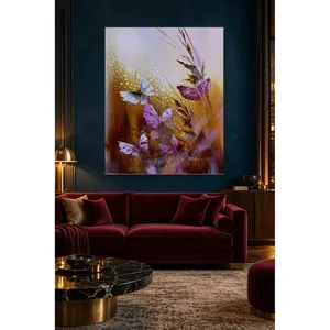 Impression sur toile Fida avec des papillons violets et des tiges de blé - Product Image 2