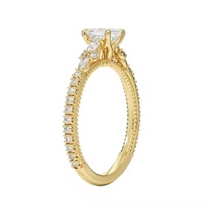 Plata de ley chapada en oro redondo corte brillante Vvs Moissanite joyería corte diamante Halo Moissanite mujeres compromiso anillo de boda - Product Image 5