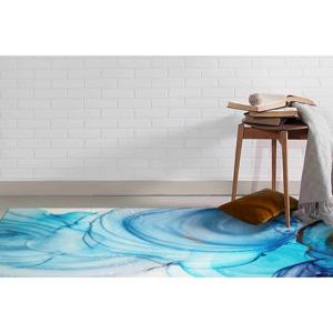 Tapis imprimé marbre abstrait : Décoration moderne de luxe bleue pour salon, tapis fin non tissé - Product Image 2