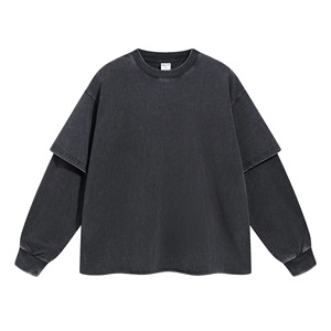 Sweat-shirts à capuche surdimensionnés à double couche en coton 100% vintage pour hommes, à manches longues, lourds, délavés, unis, teints en pièce, pour l'hiver - Product Image 2