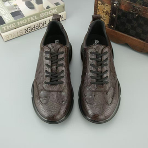 Chaussures décontractées pour hommes en cuir d'autruche tendance 2025 – Collection Printemps/Hiver – À lacets, en cuir véritable, antidérapantes, couleur unie, polyvalentes - Product Image 3