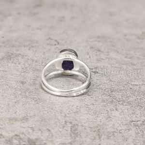 Anillo de plata de ley 925 con piedra natural de amatista en bruto martillada para mujer, joyería de piedra en bruto, para fiesta de cumpleaños de febrero - Product Image 5