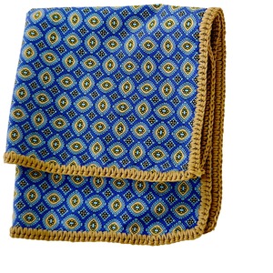 Blue and Golden Geometric Handmade Knitted <b>Edge</b> Signature Border Handkerchief Elegant Dining Pocket <b>Square</b> for Blazers Suits - Product Image 2