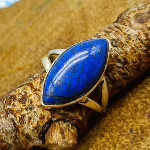 LAPIS Fine Jewelry Bague de mariage en argent avec pierre bleue en forme de marquise Pierre naturelle perle diamant pierres semi-précieuses fêtes - Product Image 1