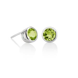 925 Sterling Silver Bezel Set <b>Peridot</b> Dainty <b>Earrings</b> For Women And Girls Small Silver <b>Earrings</b> With Natural <b>Peridot</b> Gemstones - Product Image 3