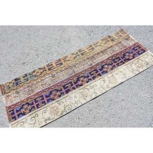 Alfombra Vintage de Lana Turca para Sala de Pasillo, Tapete de Látex con Patrón Abstracto de Retales Rectangulares, 2.3x6ft, Negro, Beige, Hecho a Mano - Product Image 2