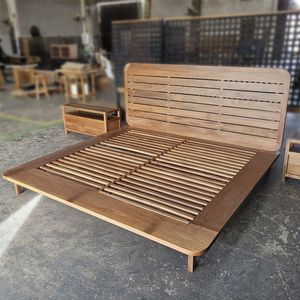 Modern Solid Teak Wood <b>Platform</b> <b>Bed</b> Frame with Slatted <b>Base</b> Minimalist Bedroom Furniture Manufacturer Supplier - Product Image 1