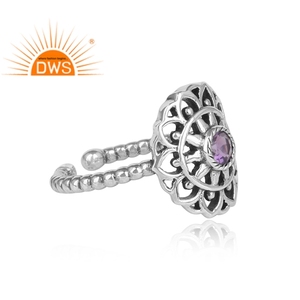 Diseño hecho a mano plata de ley oxidada amatista Natural piedra preciosa anillo ajustable joyería para mujer regalo para ella - Product Image 4