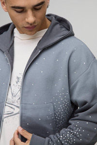 Conjunto de Sudadera con Capucha y Pantalones Deportivos Ajustados con Pedrería, Lavados, con Cierre, Transpirables, de Algodón Mezclado, Estilo Urbano, Proveedor OEM Personalizado - Product Image 4