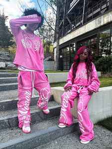 Conjunto de sudadera y Jogger de manga larga de doble capa con serigrafía cuadrada de algodón vintage personalizado - Product Image 5