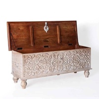 Banc de rangement en bois sculpté avec couvercle à charnières Classique - Meubles en teck massif Jodhpur Inde