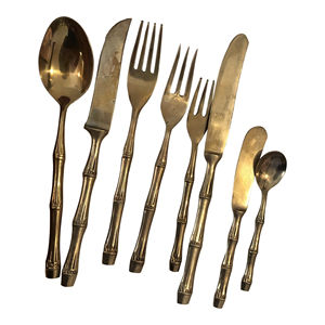 Strong <b>Best</b> Selling Modern Cutlery Premium Quality <b>Flatware</b> Set <b>Bamboo</b> Design Handle Wholesale <b>Flatware</b> Exporters for Dinner Use - Product Image 1