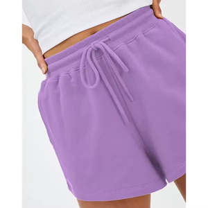 Shorts décontractés d'été pour femmes en toile de coton unie, taille élastique avec cordon de serrage, poches, coupe ample, pour l'entraînement - Product Image 3