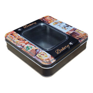 Caja de Regalo Cuadrada Personalizada de 198x198x45 mm, Caja de Hojalata de Grado Alimenticio con Ventana - Product Image 1