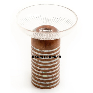 Bol à chocolat en verre avec base en bois, forme ronde, design luxueux, nouveau, vente en gros, bol à chocolat fantaisie - Product Image 3