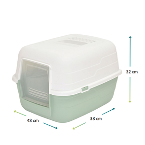 Lettiera per gatti chiusa verde/grigio/rosa con filtro a carboni attivi 48x38x32cm-per uso domestico o in ufficio - Product Image 2
