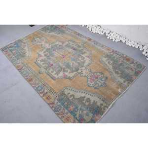 พรมวินเทจสไตล์ตุรกี ขนาด 4x6.3 ฟุต พรมลายทางสีเบจ-น้ำเงิน - Product Image 4