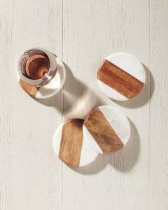 Ensemble de sous-verres en marbre et bois artisanaux de qualité supérieure, sous-verres durables en pierre naturelle et bois, design personnalisable, diamètre 400 mm pour - Product Image 4