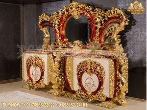 Juego de mesa de consola tallada en hoja de oro Royal Look, tocador tallado en hoja de oro para dormitorio, mesa de consola pulida dorada Royal Look - Product Image 2