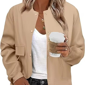 Chaqueta Bomber Varsity Personalizada, Ecológica, Transpirable, de Spandex para Mujer, Informal, con Botones, Ligera, de Moda Otoñal, de Piel de Oveja Regular - Product Image 1