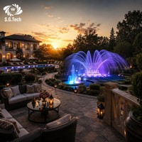 Fontaine musicale de jardin pour villa privée de luxe avec éclairage intime et buses à jets en acier inoxydable haute performance