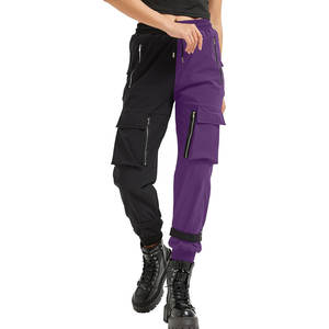 Black <b>Cargo</b> Two-Tone Gothic <b>Pants</b> Women Loose Chained <b>Pants</b> Multi-Pocket Multi-Zip Punk <b>Pants</b> - Product Image 1