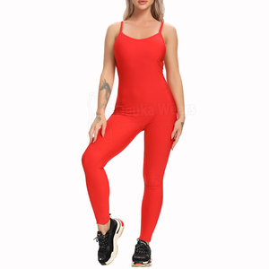 Mono de cintura media de secado rápido con logo personalizado para mujer, sin mangas, de poliéster, para fitness y ropa deportiva, precio mayorista - Product Image 1