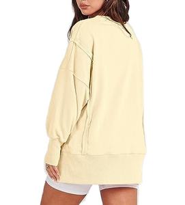 OEM High Quality Women's Oversized Sweatshirt Custom Long <b>Back</b> Side Cut Crew Neck Color Block Streetwear for Winter - Product Image 3