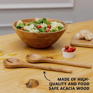Ensaladera de madera de acacia hecha a mano y juego de servidor con cucharas para servir para uso en cocina y mesa de comedor - Product Image 4