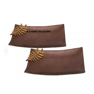 Lot de 2 Plateaux en Bois Moderne de Haute Qualité en Aluminium Doré Design Feuillu Plaque Unique pour Accents de Restaurant de Bureau à Domicile - Product Image 1