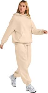 Apricot <b>Womens</b> 2 Piece Outfits Lounge Hoodie Sweatsuit Sets Oversized Sweatshirt Baggy Fall Fashion Sweatpants with Pockets - Product Image 4