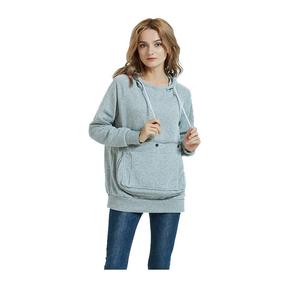 Sweat à capuche gris avec poche kangourou, pull fonctionnel avec grande poche avant pour femme - Product Image 1