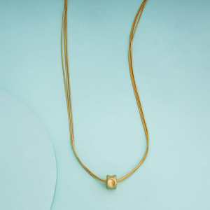 Collar de Perlas y Diamantes de Moda 192108, Chapado en Oro, Patrón Geométrico con Números, Cadena de Eslabones de Serpiente, Acero Inoxidable, Aleación de Zinc - Product Image 1