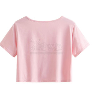 T-shirt court à capuche en toile pour femme, personnalisé avec logo, décontracté, été, haute qualité, très vendu - Product Image 2