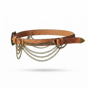 Cinturón de cuero genuino con cadena en capas, correas y hebilla decorativa, accesorio de moda para mujeres, para fiestas y atuendos casuales. - Product Image 3