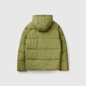 Custom Light Green Color Cotton Filled Outdoor Men's Jackets 100% <b>Polyester</b> Loose Fit Hooded Zipper Style Puffer Jacket For Men - Product Image 5