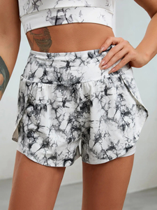 2024 pantalones cortos personalizados para correr para mujer, cintura elástica, pantalones deportivos cortos con tinte de corbata gris y blanco atléticos con forro de malla con logotipo - Product Image 2