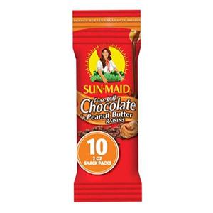 Sun-Maid Collations aux raisins couverts de chocolat, raisins secs au beurre d'arachide et au chocolat au lait pur, sacs individuels de 2 oz (paquet) - Product Image 1