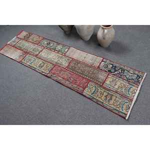 Alfombra Vintage de 1.9x6.7 pies, Alfombra Turca, Alfombra de Lana con Diseño Floral Rojo y Azul - Product Image 4