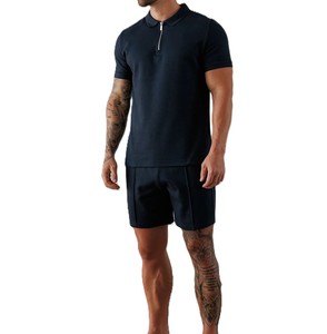 Prix de gros personnalisé votre propre logo manches courtes col rabattu avec fermeture éclair couleur bleu foncé coupe ajustée vêtements d'été respirant - Product Image 6