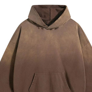 En gros 450Gsm Pull Over Heavyweight Distressed Broderie À Capuche Personnalisé Imprimé Vierge Surdimensionné Acide Lavé Hoodies Hommes - Product Image 4
